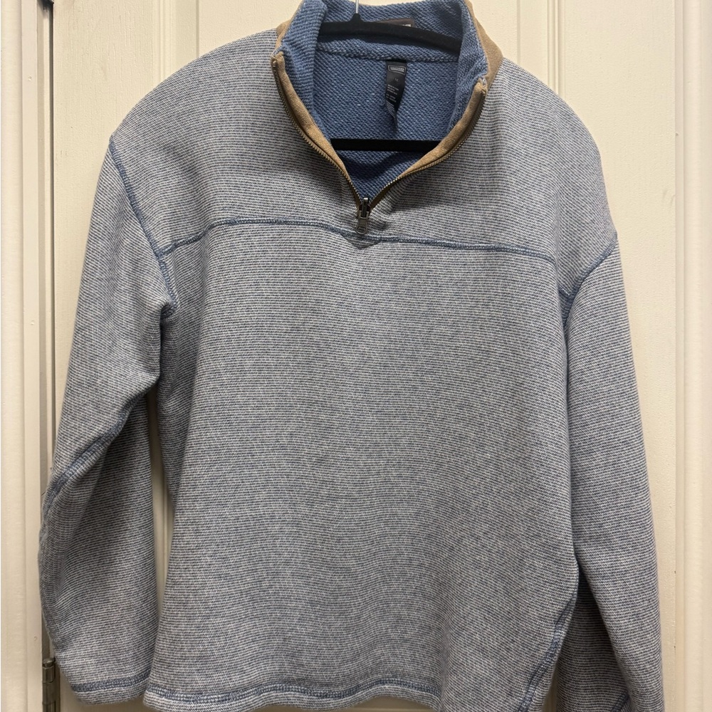 Southern Marsh Heather Blue and Tan Zip-Up Sweater